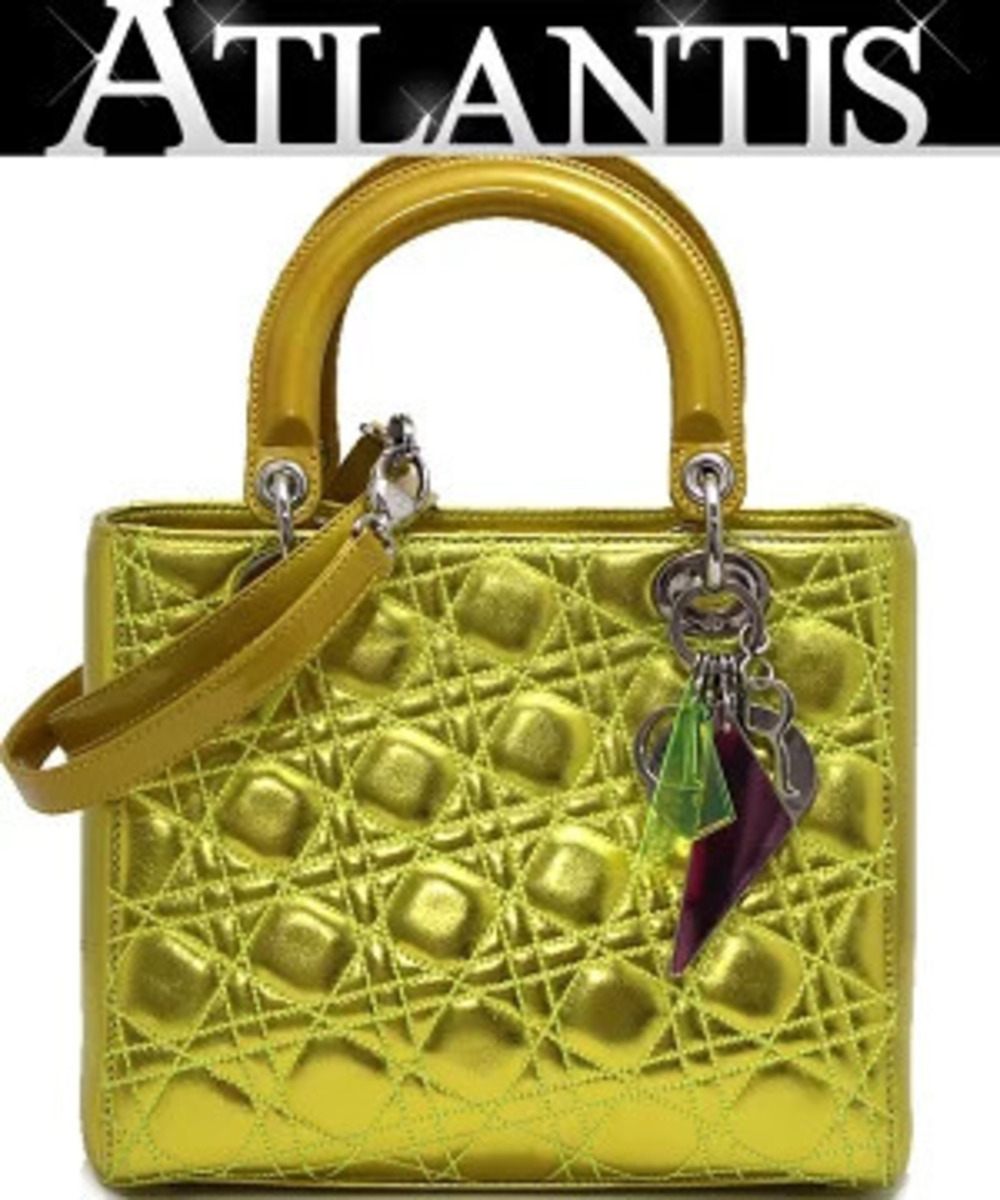 Christian Dior Lady Anselme Cannage Shoulder Bag Metallic Yellow Lambskin